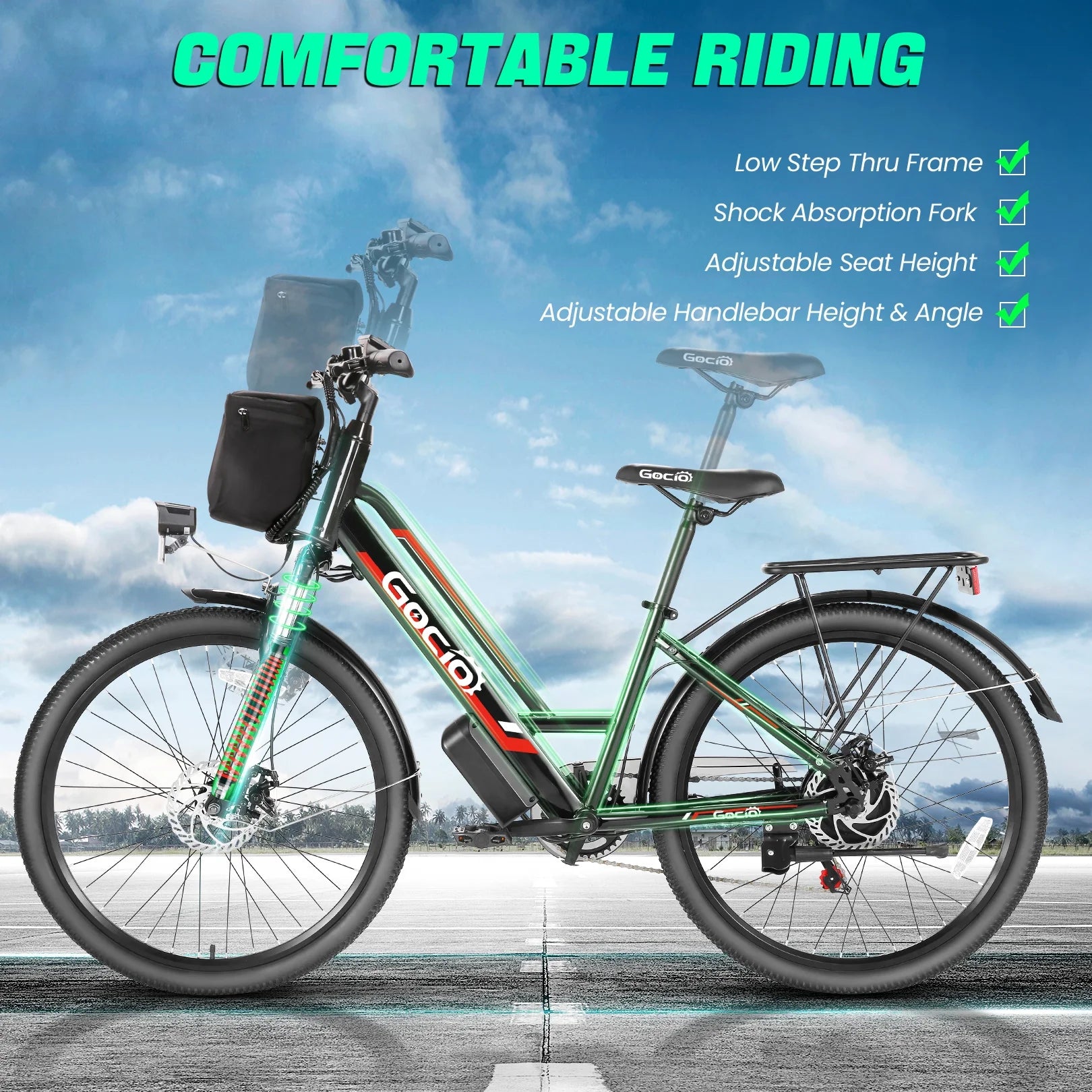 500W 26" Electric Bike 48V Electric Bicycle for Adults, 19.8Mph Cruiser Ebike, Electric Commuter Bike with Carrier Rack, Low Step Frame Shimano 7 Speed for Men Women Senior UL 2849