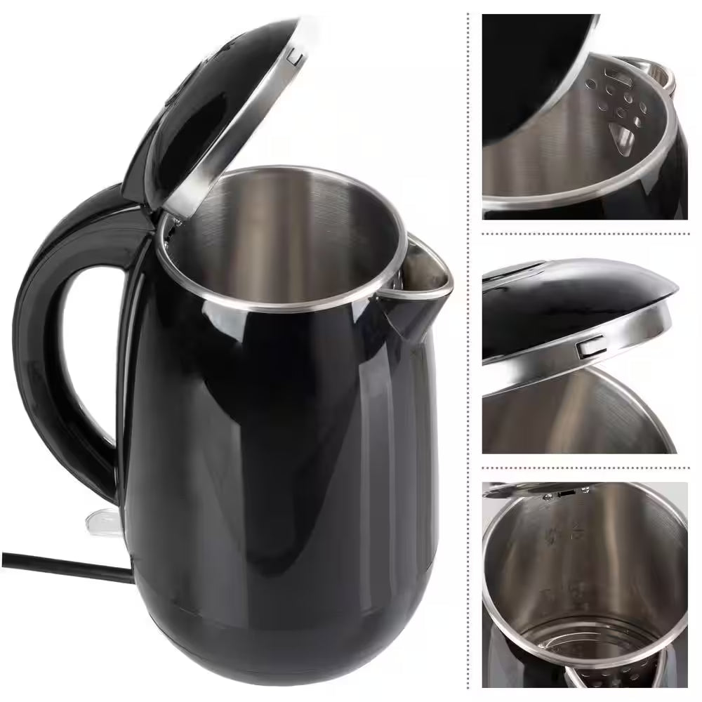 7-Cup Stainless-Steel Interior Electric Kettle Auto-Off Rapid Boil, Black