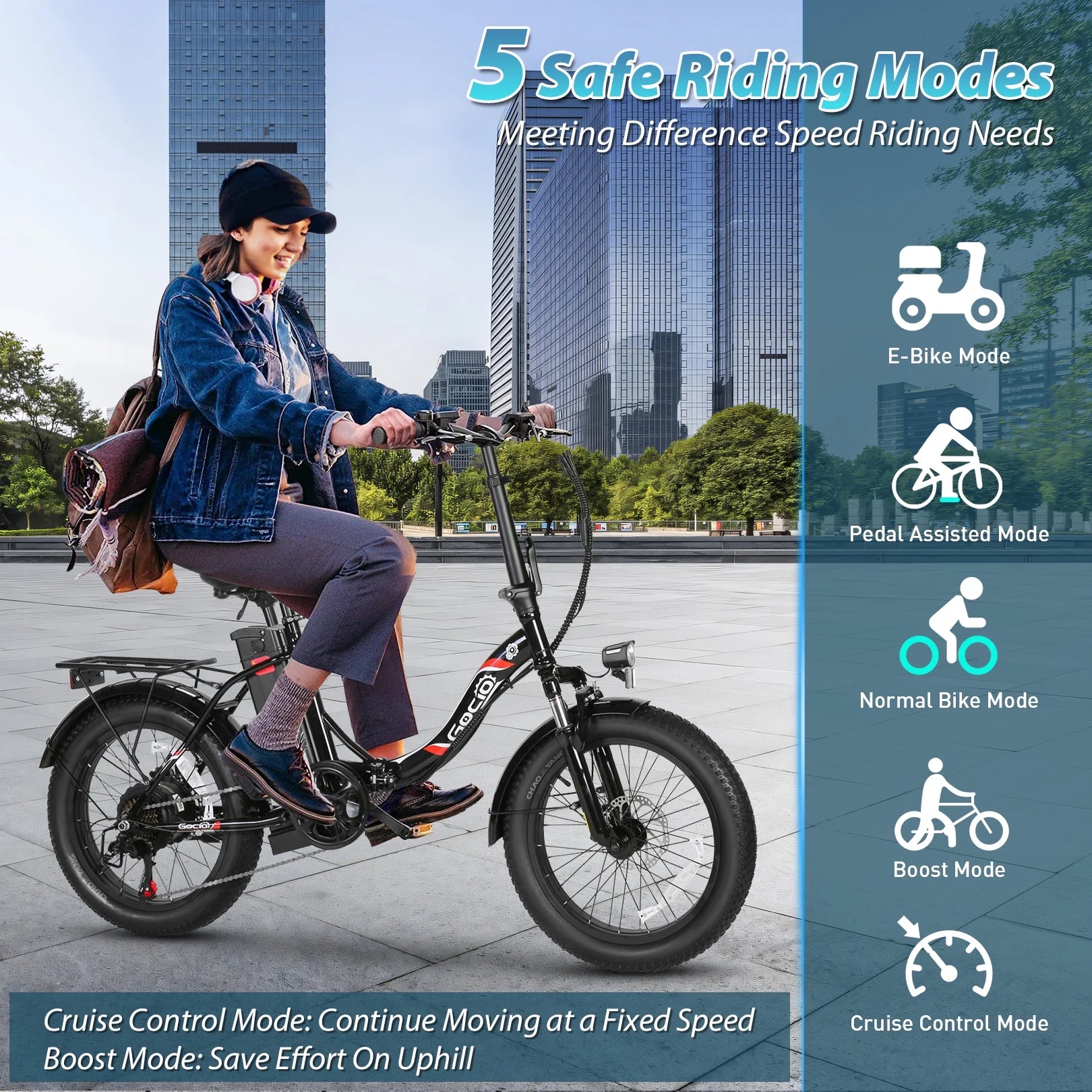 500W Electric Bike, 20" * 3.0" Fat Tire Electric Bicycle, City Cruiser Ebike with 48V 10.4Ah Removable Battery UL 2849, Max 19.8Mph Electric Folding Bike for Adults Shimano 7 Speed Black