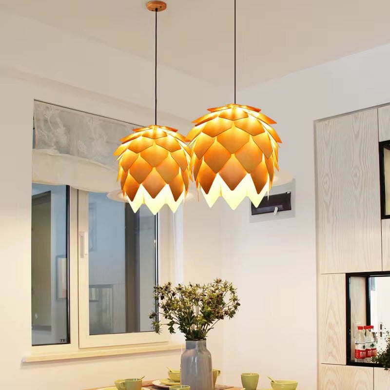 Retro Nordic Pinecone Led Pendant Lamps Modern Wooden Modern DIY IQ Elements Puzzle Bedroom Art Wood Lamparas Light Fixtures