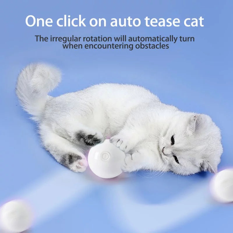 Pet Automatic Ball of Yarn Cat Toy Smart Interactive Cat Toys Colorful LED Self Rotating Ball with Bell and Feather USB Rechargeable Cat Ball Toy Cat Dog Toys Pet Toy