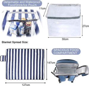 Picnic Backpack for 4 Person with Blanket Picnic Basket Set for 2 with Insulated Cooler Wine Pouch for Family Couples (Blue & Stripe)