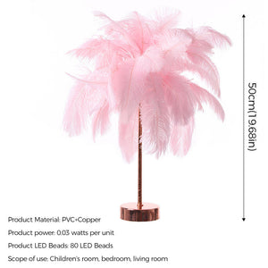 Feather Shade Table Lamp Table Night Light Decor Light Usb/Battery Power Wedding