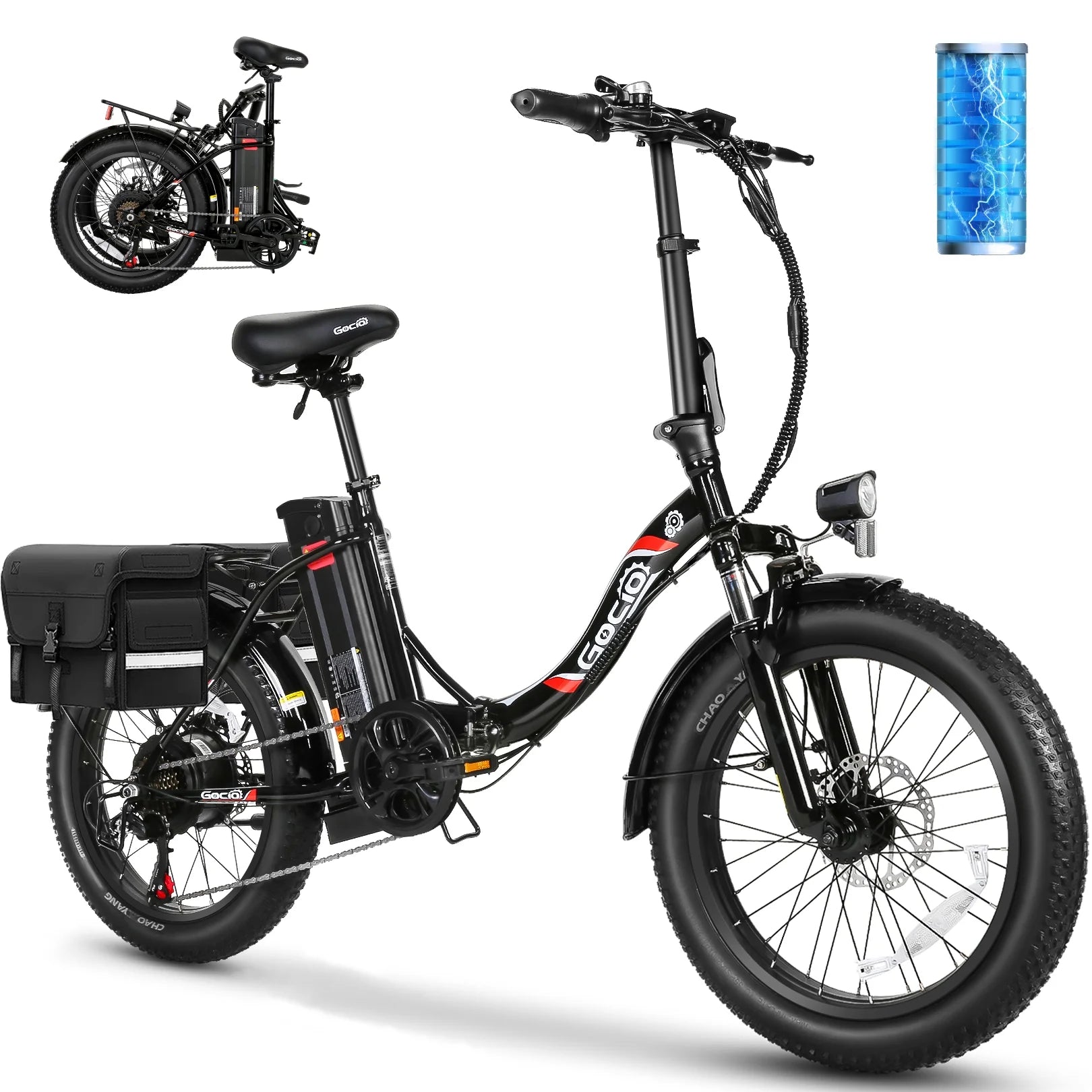 500W Electric Bike, 20" * 3.0" Fat Tire Electric Bicycle, City Cruiser Ebike with 48V 10.4Ah Removable Battery UL 2849, Max 19.8Mph Electric Folding Bike for Adults Shimano 7 Speed Black