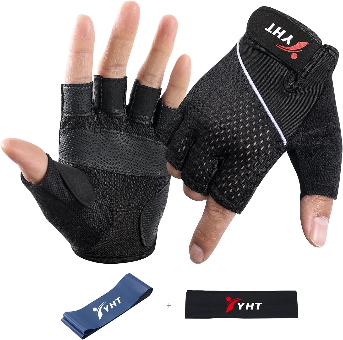 Workout Gloves Mens Gym Weight Lifting Half Fingerless Gloves Full Palm for Womens Exercise Training Bodybuilding Gloves Fitness Hanging Pull Ups Bicycle Sports Biking Glove (Black, Small)