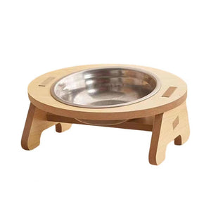 Elevated Pet Bowls Tilted Single/Double Cat Stainless Steel Food Bowls Wooden Dog Water Feeding Container Cat Supplies