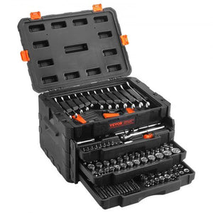 VEVOR Mechanics Tool Set and Socket Set, 1/4 3/8 1/2 Drive Deep and Standard Sockets, 450 Pcs SAE and Metric Mechanic Tool Kit with Bits, Hex Wrenches, Combination Wrench, Accessories, Storage Case