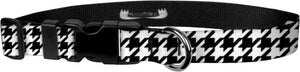 Dog Collar - Patterned Adjustable Pet Collars, 1 Inch Wide, Medium, Houndstooth Black/White