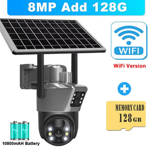 8MP 4K Wifi Solar Camera Outdoor Wireless CCTV Surveillance Camera with Solar Panel Dual Lens PTZ IP Cam Security Protection