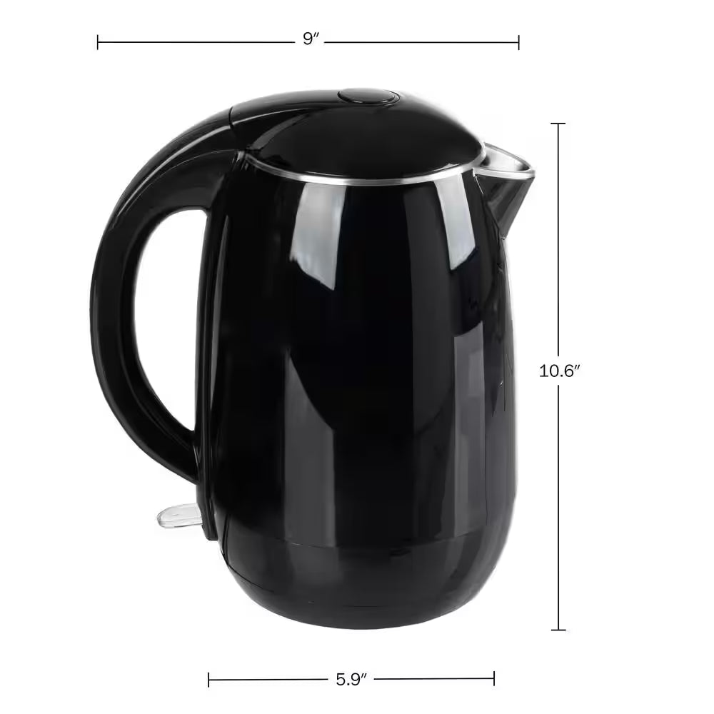 7-Cup Stainless-Steel Interior Electric Kettle Auto-Off Rapid Boil, Black