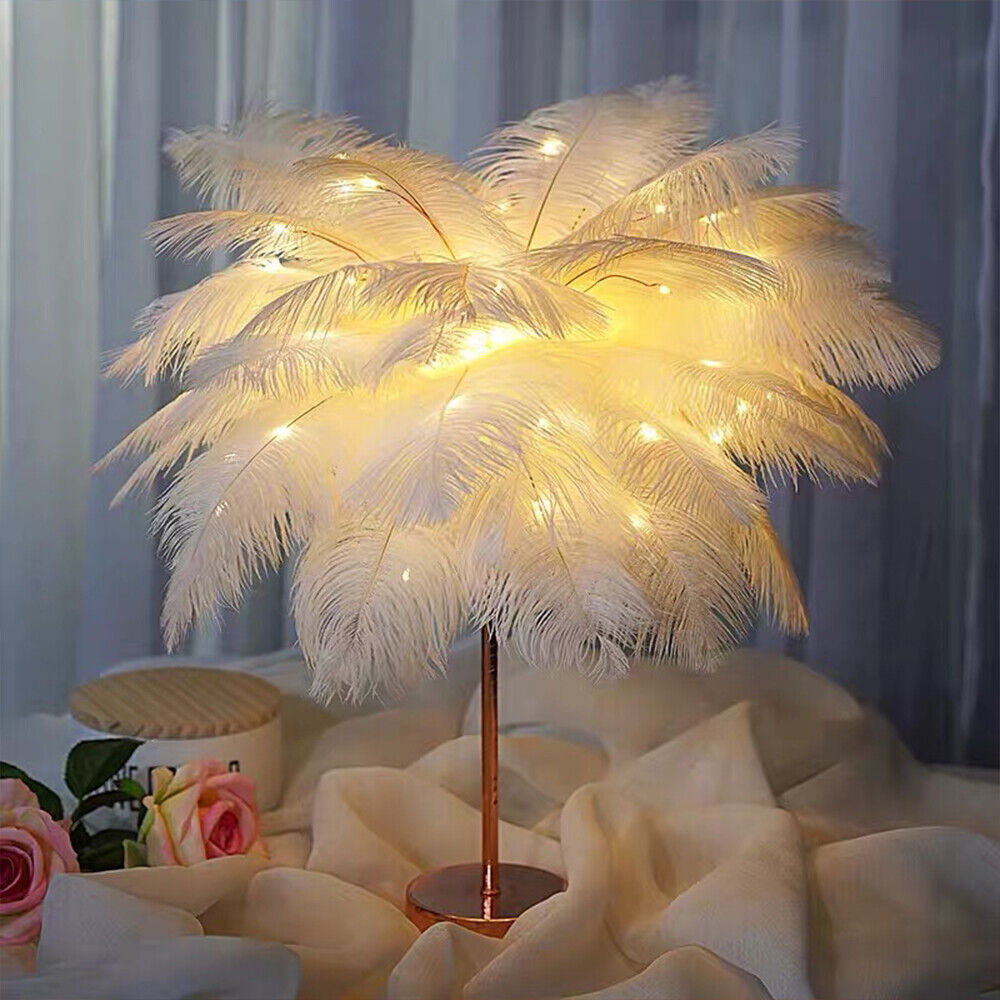 Feather Shade Table Lamp Table Night Light Decor Light Usb/Battery Power Wedding