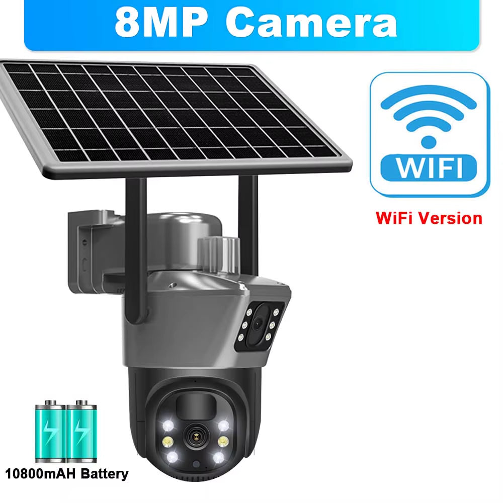 8MP 4K Wifi Solar Camera Outdoor Wireless CCTV Surveillance Camera with Solar Panel Dual Lens PTZ IP Cam Security Protection