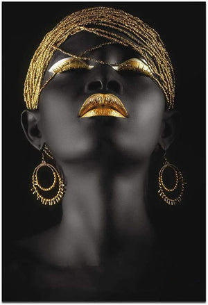 African Art Black and Gold Woman Oil Painting on Canvas Cuadros Posters Girl Canvas Print Scandinavian Wall Art Picture for Girls Living Room Bedroom Decoration(No Frame)