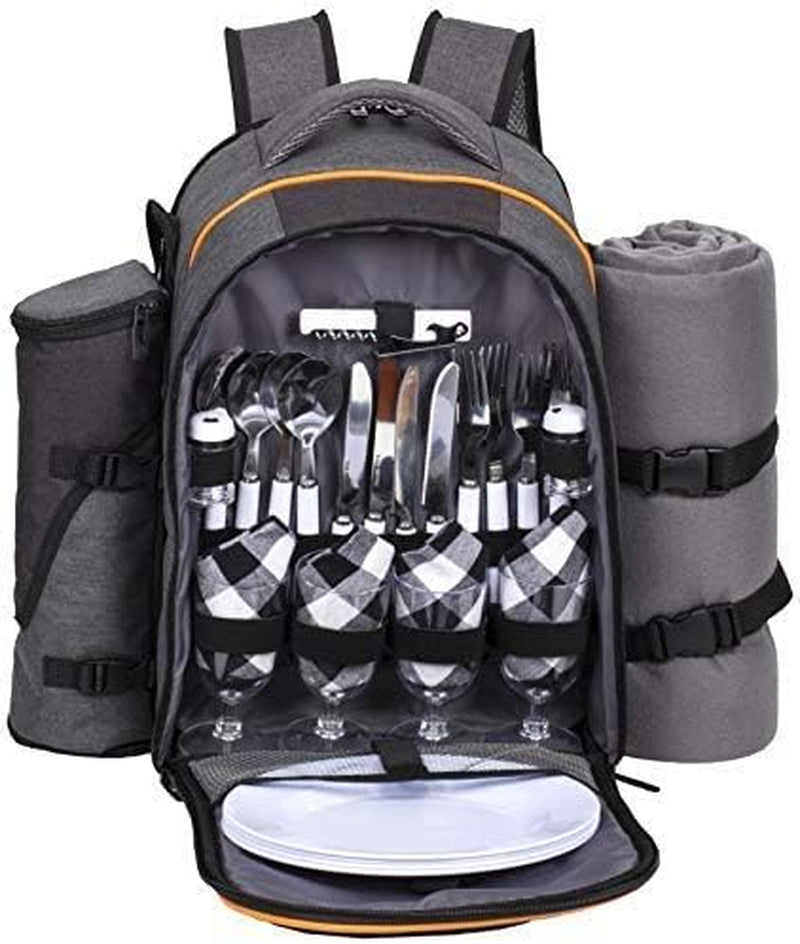 Picnic Basket Backpack for 4 Person with Insulated Cooler Compartment, Wine Holder, Fleece Blanket, Cutlery Set, Engagement Gifts for Couples, Bridal Shower Gift, Wedding Gifts(36021)