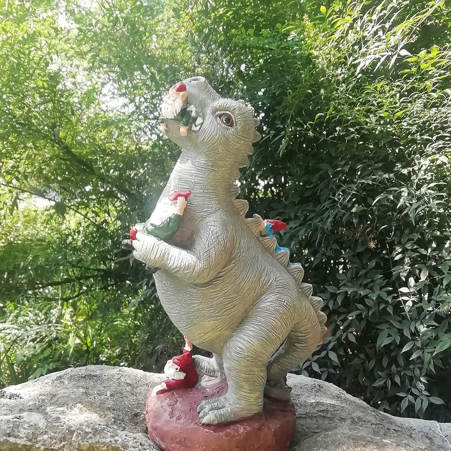 Dinosaur Eating Gnomes Garden Decor, Art for Garden Decor, Outdoor Statue for Patio, Lawn, Yard Art Decoration, Housewarming Garden Gift