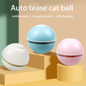 Pet Automatic Ball of Yarn Cat Toy Smart Interactive Cat Toys Colorful LED Self Rotating Ball with Bell and Feather USB Rechargeable Cat Ball Toy Cat Dog Toys Pet Toy