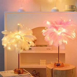 Feather Shade Table Lamp Table Night Light Decor Light Usb/Battery Power Wedding