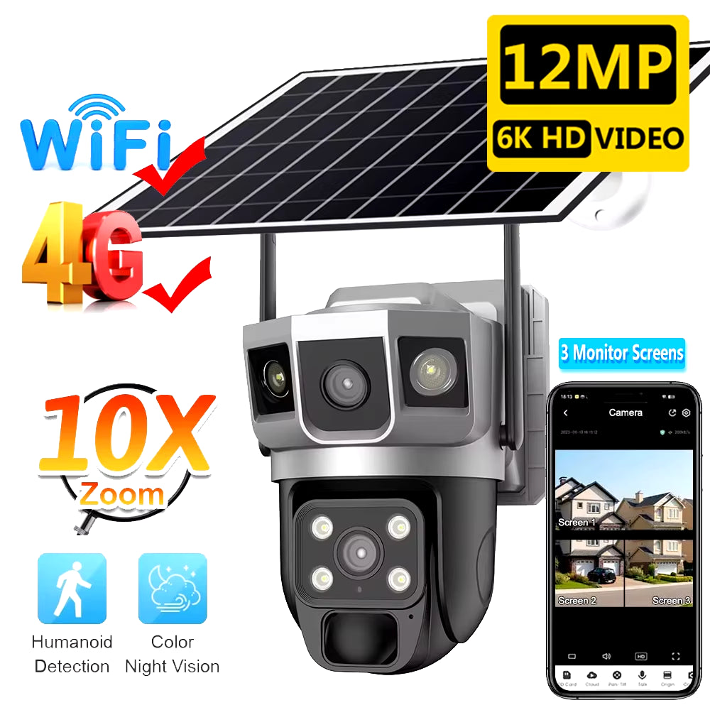 12MP 4G CCTV Solar Camera Outdoor Surveillance Security Camera External 6K Wifi IP Security Camara Vigilancia Outdoor for Home