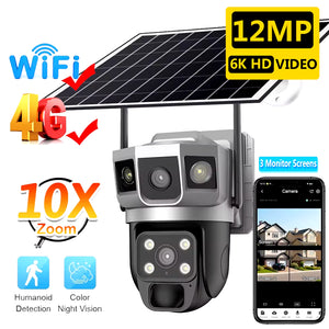 12MP 4G CCTV Solar Camera Outdoor Surveillance Security Camera External 6K Wifi IP Security Camara Vigilancia Outdoor for Home