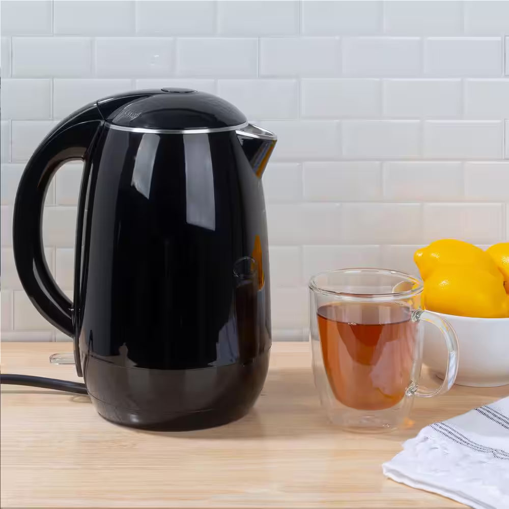7-Cup Stainless-Steel Interior Electric Kettle Auto-Off Rapid Boil, Black