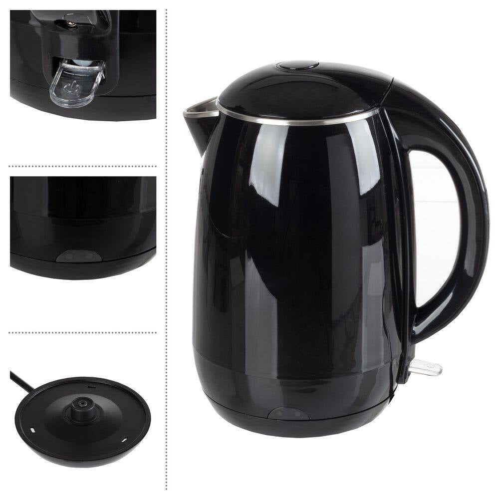 7-Cup Stainless-Steel Interior Electric Kettle Auto-Off Rapid Boil, Black