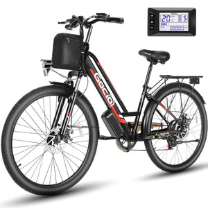 500W 26" Electric Bike 48V Electric Bicycle for Adults, 19.8Mph Cruiser Ebike, Electric Commuter Bike with Carrier Rack, Low Step Frame Shimano 7 Speed for Men Women Senior UL 2849