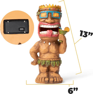 Cocktail Tiki Solar Lights - Solar-Powered Tiki Bar Decor with Flickering LED - Durable Polyresin Outdoor Tiki Statue for Garden, Patio and Porch - Weather-Resistant, 13.5X6.5X4 Inches