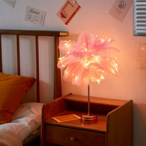 Feather Shade Table Lamp Table Night Light Decor Light Usb/Battery Power Wedding