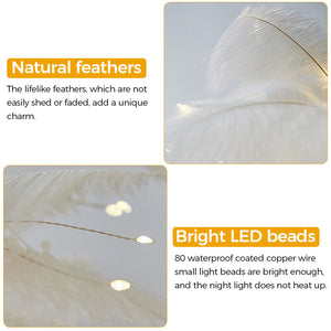 Feather Shade Table Lamp Table Night Light Decor Light Usb/Battery Power Wedding