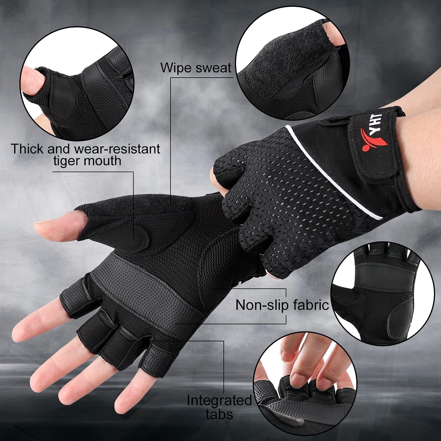 Workout Gloves Mens Gym Weight Lifting Half Fingerless Gloves Full Palm for Womens Exercise Training Bodybuilding Gloves Fitness Hanging Pull Ups Bicycle Sports Biking Glove (Black, Small)