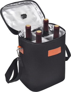 4 Bottle Wine Gift Tote Carrier - Leakproof & Insulated Padded Versatile Wine Cooler Bag for Travel, BYOB Restaurant, Wine Tasting, Party, Dinner,Gift for Wine Lovers, Black