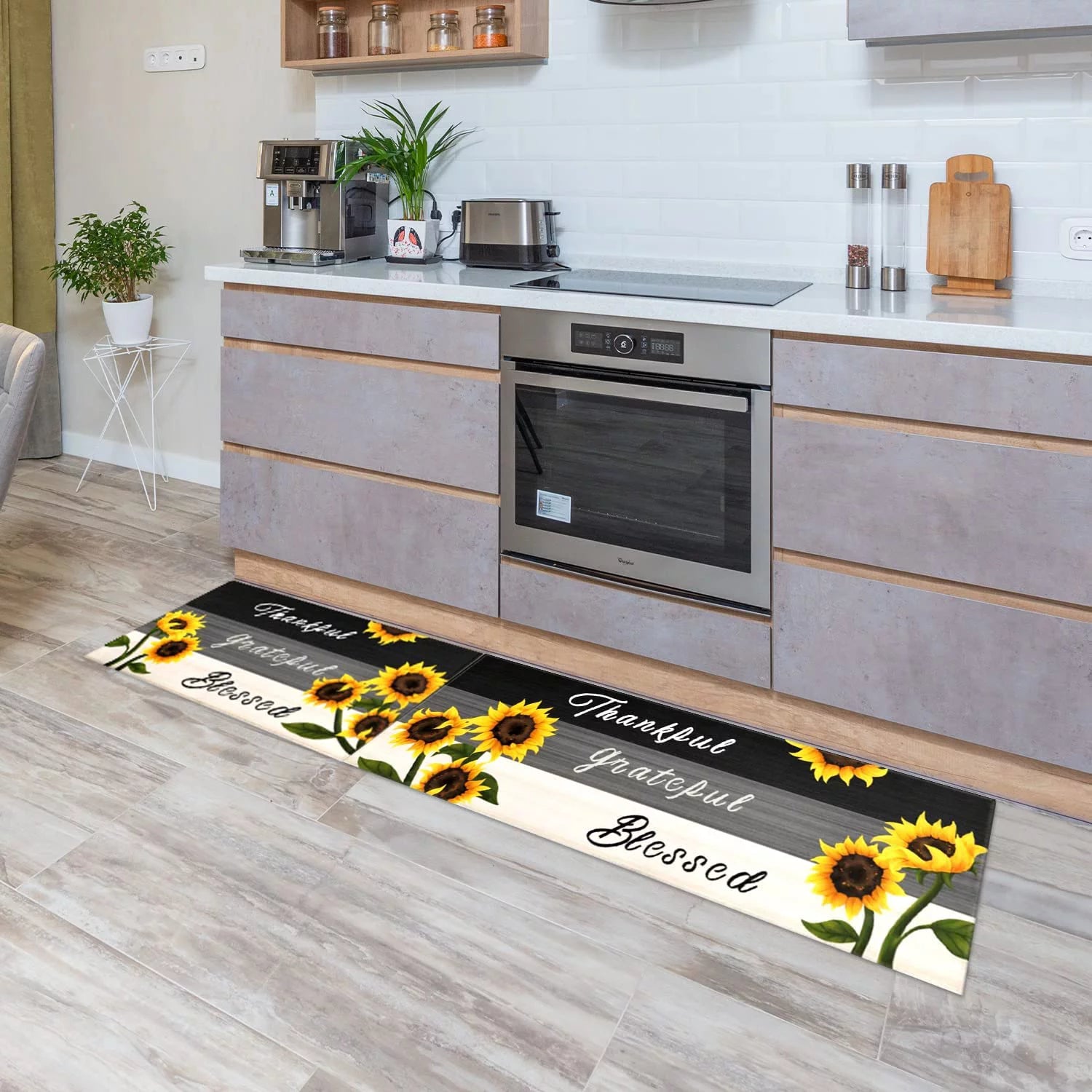 Sunflower Kitchen Rugs - Kitchen Mat Set of 2, Sunflower Decor Sunflower Rugs for Kitchen, Farmhouse Kitchen Rugs, Country Sunflower Kitchen Decor Accessories Things - Sunflower Rugs and Mats