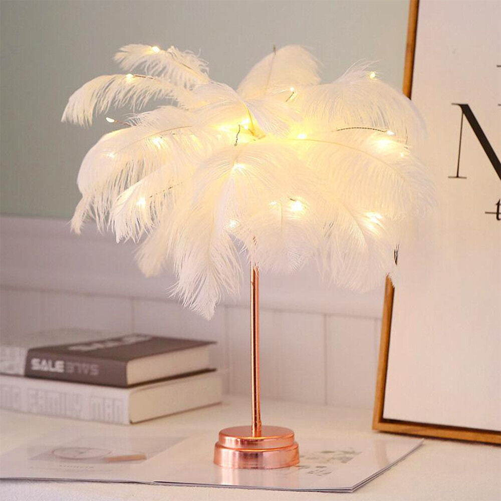 Feather Shade Table Lamp Table Night Light Decor Light Usb/Battery Power Wedding