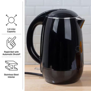7-Cup Stainless-Steel Interior Electric Kettle Auto-Off Rapid Boil, Black