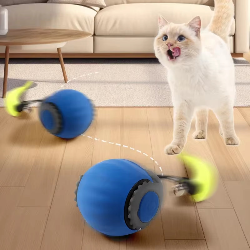 Cat Interactive Ball Toys Automatic Rolling Ball Faux Tail Rechargeable Smart Pet Electric Toy Dog Cat Training Imitate Mouse