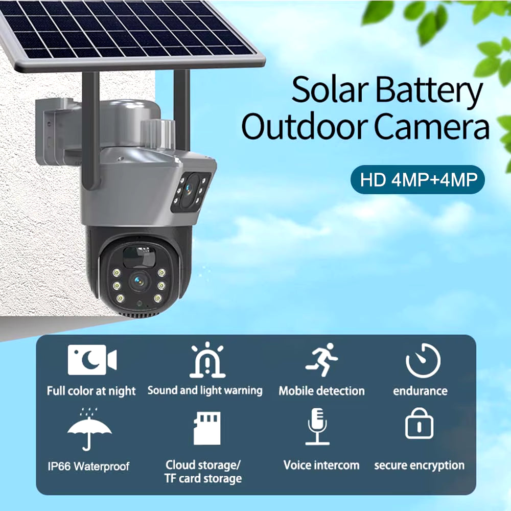 8MP 4K Wifi Solar Camera Outdoor Wireless CCTV Surveillance Camera with Solar Panel Dual Lens PTZ IP Cam Security Protection