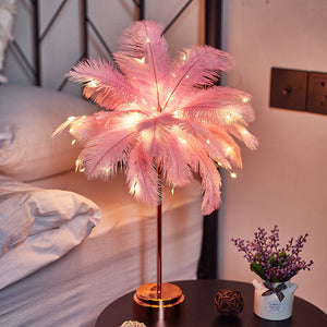 Feather Shade Table Lamp Table Night Light Decor Light Usb/Battery Power Wedding