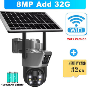 8MP 4K Wifi Solar Camera Outdoor Wireless CCTV Surveillance Camera with Solar Panel Dual Lens PTZ IP Cam Security Protection