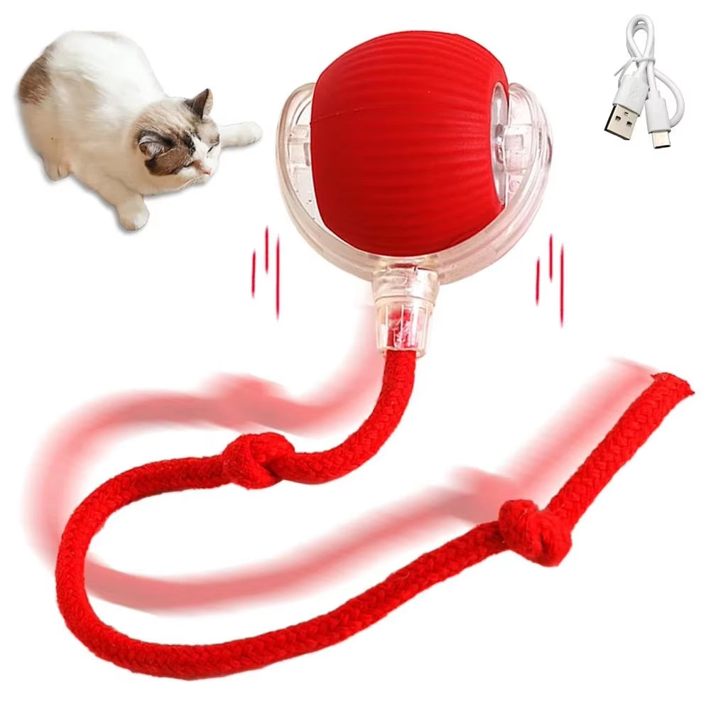 Cat Interactive Ball Toys Automatic Rolling Ball Faux Tail Rechargeable Smart Pet Electric Toy Dog Cat Training Imitate Mouse