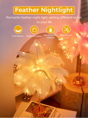 Feather Shade Table Lamp Table Night Light Decor Light Usb/Battery Power Wedding