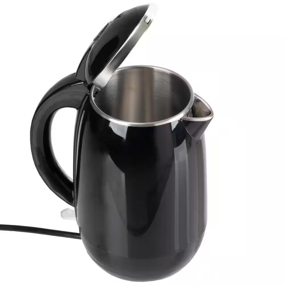 7-Cup Stainless-Steel Interior Electric Kettle Auto-Off Rapid Boil, Black