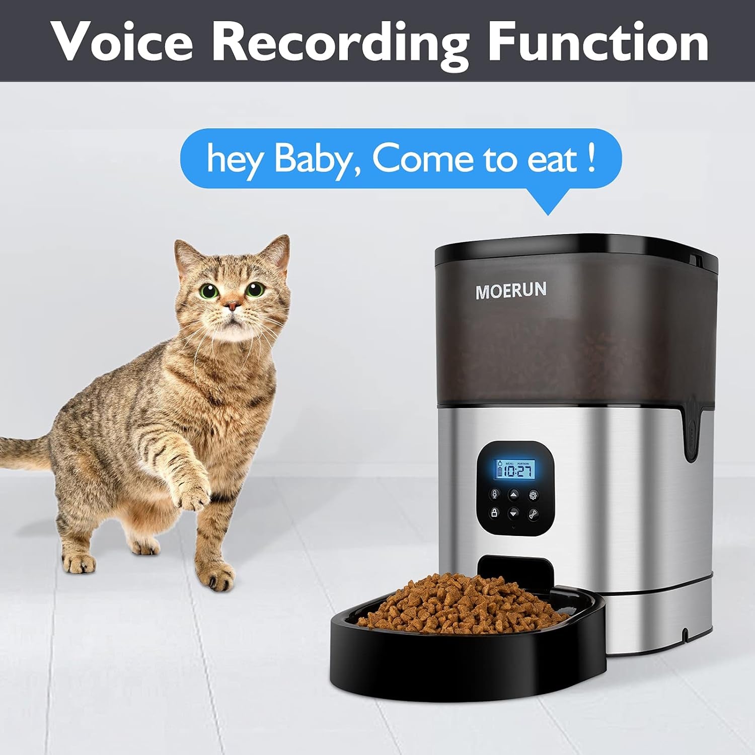 Automatic Cat Feeder  6L Transparent Cat Food Dispenser Timed Cat Feeder with Desiccant Bag,Programmable Feeder 1-9 Portion 1-4 Meals per Day 20S Voice Recorder for Small&Medium Pets