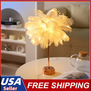 Feather Shade Table Lamp Table Night Light Decor Light Usb/Battery Power Wedding