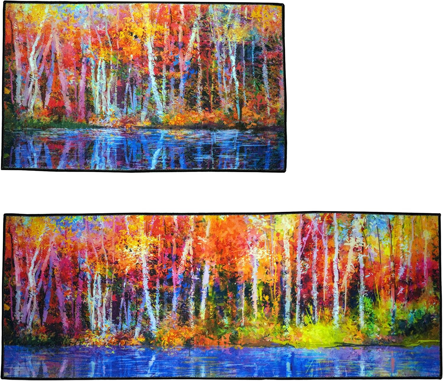 Artistic and Colorful Kitchen Rugs for Floor Non Slip Kitchen Rugs and Mats Kitchen Mat Set Farmhouse Kitchen - Trees Art-2 Pieces-30 X17 + 47”X17