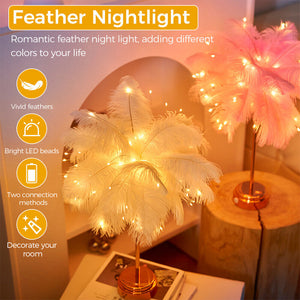 Feather Shade Table Lamp Table Night Light Decor Light Usb/Battery Power Wedding