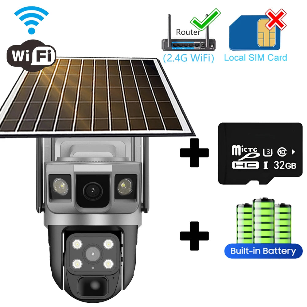 12MP 4G CCTV Solar Camera Outdoor Surveillance Security Camera External 6K Wifi IP Security Camara Vigilancia Outdoor for Home