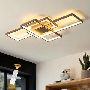 LED Ceiling Light,50W Dimmable Ceiling Lamp with Remote Control,3 Square Modern Coffee LED Chandelier,Flush Mount Ceiling Light Fixture for Dining Living Room Study,3 Color