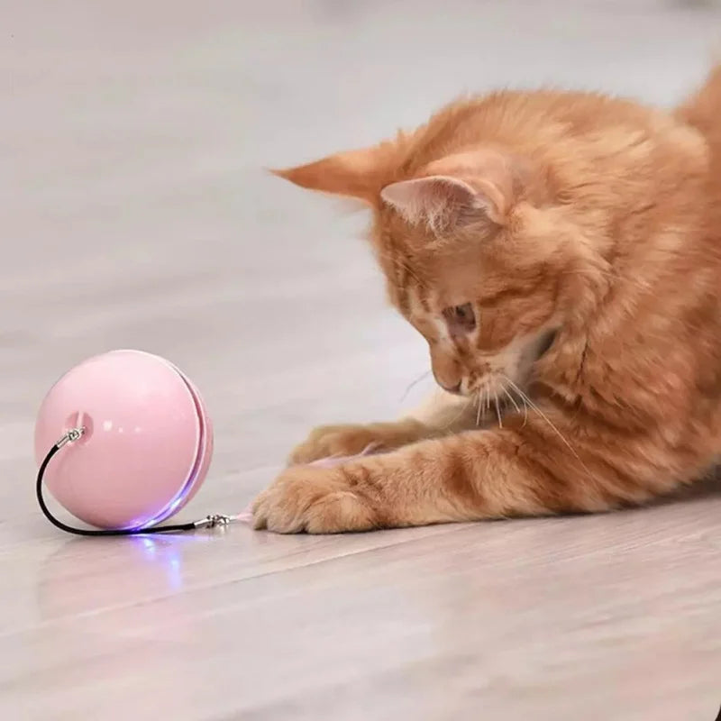 Pet Automatic Ball of Yarn Cat Toy Smart Interactive Cat Toys Colorful LED Self Rotating Ball with Bell and Feather USB Rechargeable Cat Ball Toy Cat Dog Toys Pet Toy