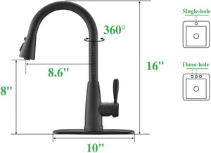 Kitchen Faucet, Splash Proof, Kitchen Sink Faucet, Sink Faucet Kitchen, Kitchen Faucet Pull-Down, Faucet with Sprayer, Bar Faucet, Stainless Steel, Matte Black,  PB1029