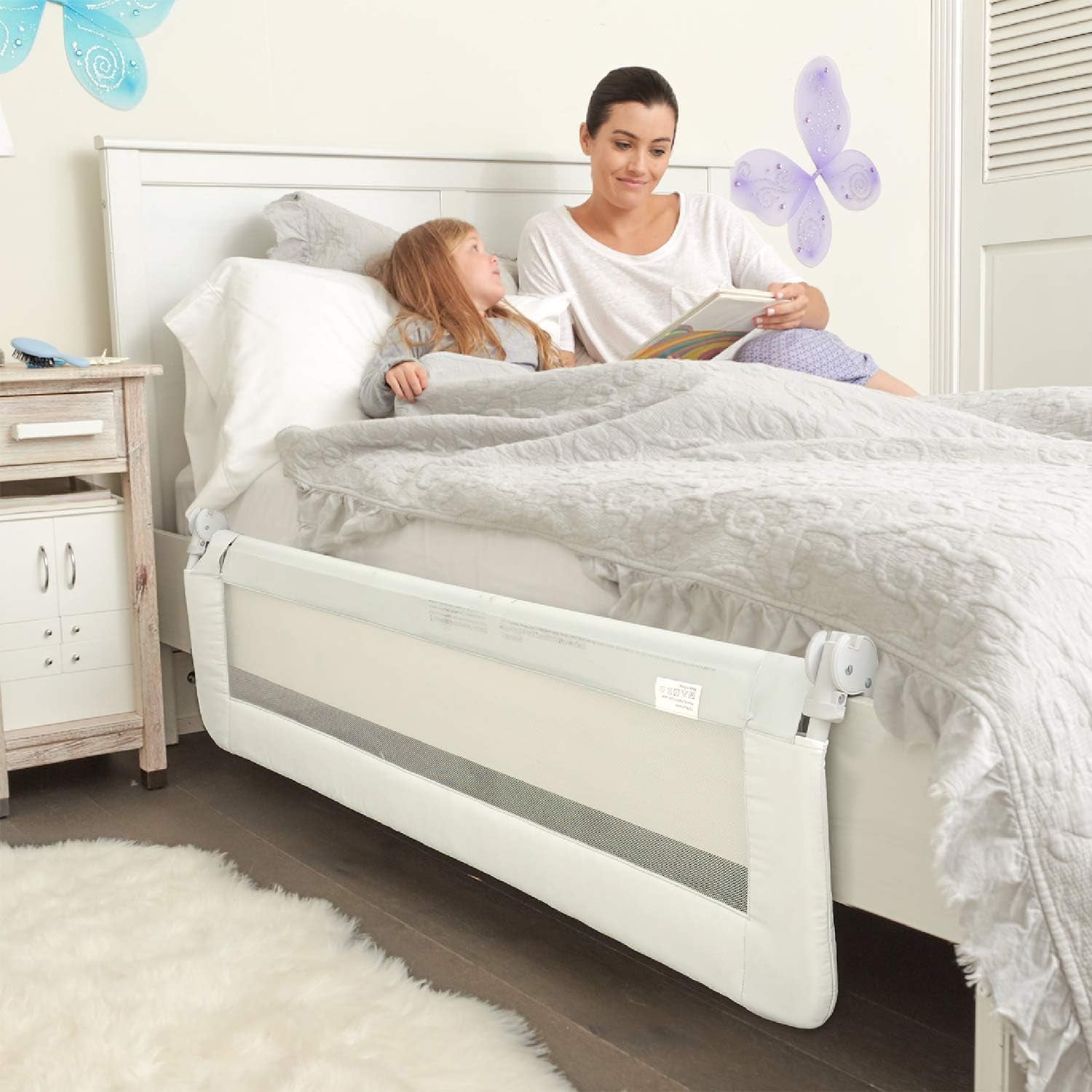 59 Inch Extra Long Toddler Bed Rails - Baby Bed Rail Guard for Kids, Twin, Full, King and Queen Beds - Adjustable Bed Rail for Toddlers - Bed Side Bedrails - White, XL (59" X 19.5")